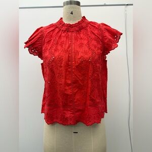 Jennifer & Grace Red Eyelet Lace Women's Top - Medium